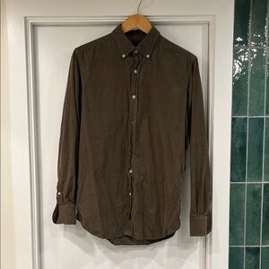 Massimo Dutti Dark Olive Button Down Shirt